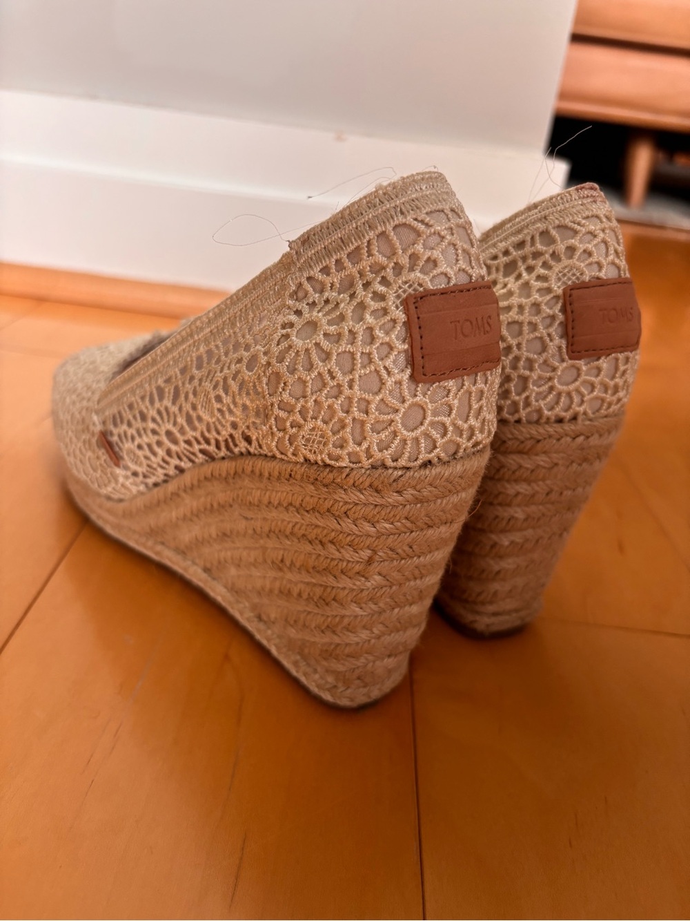 Toms Lace Espadrille Wedge Peep-Toe in Cream - Picture 5 of 6
